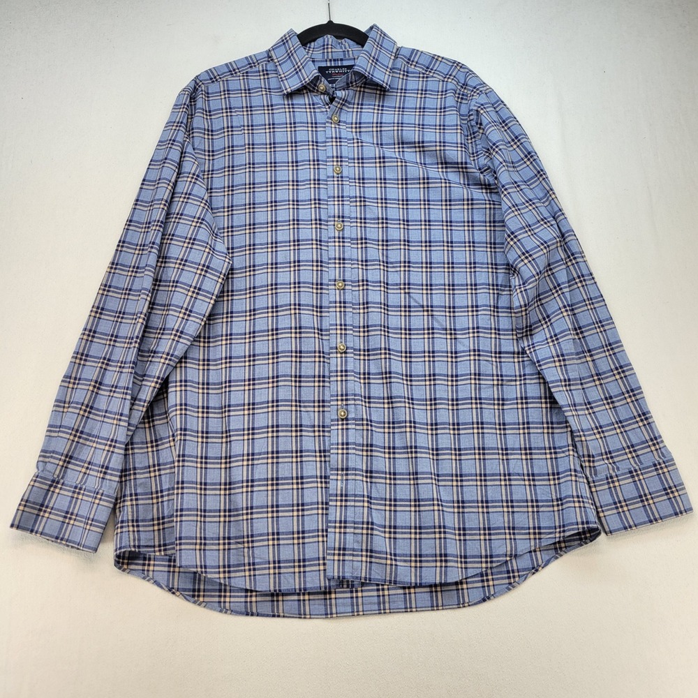 Charles Tyrwhitt Button Down Shirt Mens Large Blue Plaid Classic Fit Cotton